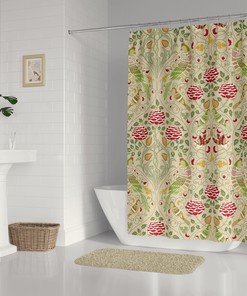 Vintage Victorian Garden Antique Botanical Shower Curtain with Birds Floral Design, Housewarming Gift