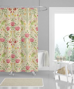 Vintage Victorian Garden Antique Botanical Shower Curtain with Birds Floral Design, Housewarming Gift