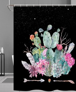 Vintage Watercolor Cactus Shower Curtain: Rustic Bathroom Decor for Your Home