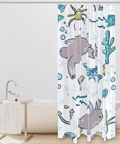 Walrus and Fish Anchor Shower Curtain for Sea Life Bathroom Decor