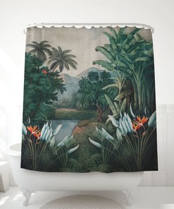 Warm and Inviting Bathroom Decor with Tropical Vintage Shower Curtain 
