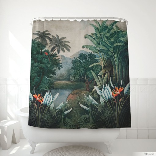 Warm and Inviting Bathroom Decor with Tropical Vintage Shower Curtain
