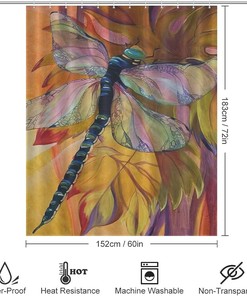 Water-Resistant Dragonfly Shower Curtain for a Nature-Inspired Bathroom