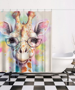 Watercolor Animals Shower Curtain - Giraffe Art Print - Bathroom Decor - Housewarming Gift