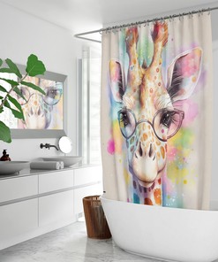 Watercolor Animals Shower Curtain - Giraffe Art Print - Bathroom Decor - Housewarming Gift