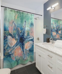 Watercolor Art Print Starfish Shower Curtain - Add a Nautical Touch to Your Bathroom Decor