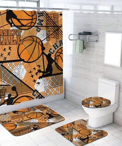 Watercolor Basketball Shower Curtain - Creative Design with Sports Theme, Waterproof Fabric for Modern Bathroom Decor