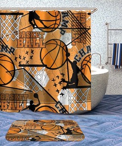 Watercolor Basketball Shower Curtain - Creative Design with Sports Theme, Waterproof Fabric for Modern Bathroom Decor