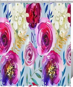 Watercolor Colored Flower Shower Curtain with Rose for Home Decor