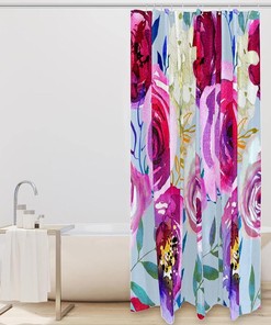 Watercolor Colored Flower Shower Curtain with Rose for Home Decor
