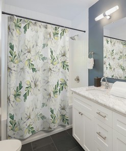 Watercolor Floral Hawaiian Decor Shower Curtain for All-White Bathroom