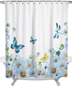 Watercolor Flowers, Butterfly, and Dragonfly Shower Curtain for Your Home Bath Decorative