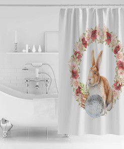 Watercolor Flowers Wreath Easter Bunny Egg Shower Curtain for a Festive Bath Decor