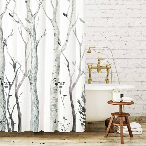 Watercolor Forest Shower Curtain: Abstract Nature Landscape Bath Decor with Rustic Woodland Branches