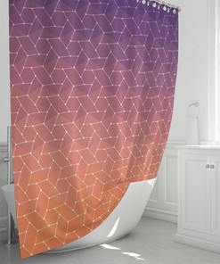 Watercolor Geometric Shower Curtain with Sun Print for a Klimt-Inspired Bathroom 