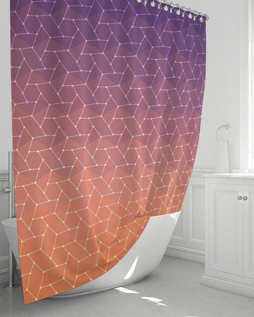 Watercolor Geometric Shower Curtain with Sun Print for a Klimt-Inspired Bathroom