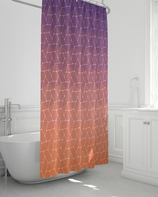 Watercolor Geometric Shower Curtain with Sun Print for a Klimt-Inspired Bathroom