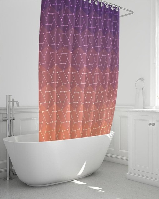 Watercolor Geometric Shower Curtain with Sun Print for a Klimt-Inspired Bathroom