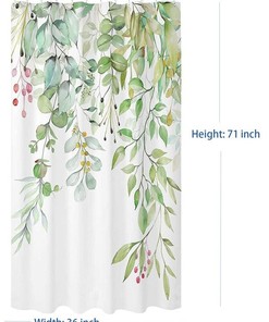 Watercolor Green Hanging Leaf Waterproof Shower Curtain - Washroom Home Decor