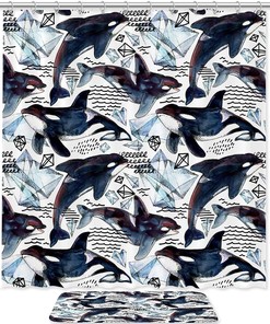 Watercolor Killer Shark Shower Curtain - Waterproof Fabric Bathroom Curtain - Home and Bathroom Decor