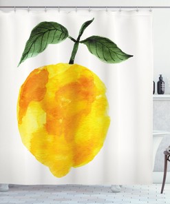 Watercolor Lemon Print Shower Curtain - Yellow Bathroom Decor - Home Accessory