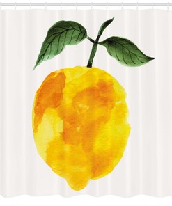 Watercolor Lemon Print Shower Curtain - Yellow Bathroom Decor - Home Accessory