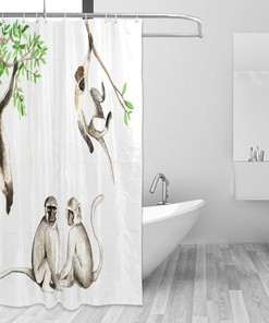 Watercolor Monkey Shower Curtain: Printed Funny Fabric for Your Bathroom