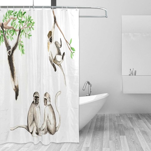Watercolor Monkey Shower Curtain: Printed Funny Fabric for Your Bathroom