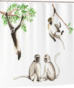 Watercolor Monkey Shower Curtain: Printed Funny Fabric for Your Bathroom