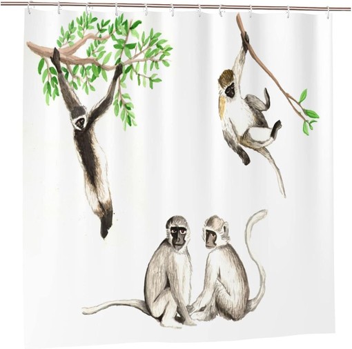 Watercolor Monkey Shower Curtain: Printed Funny Fabric for Your Bathroom
