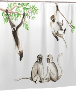 Watercolor Monkey Shower Curtain: Printed Funny Fabric for Your Bathroom