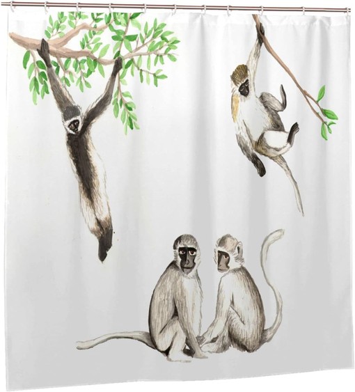 Watercolor Monkey Shower Curtain: Printed Funny Fabric for Your Bathroom