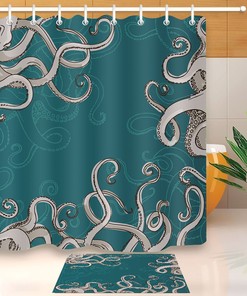 Watercolor Octopus Tentacle Shower Curtain for Aquatic Bathroom Decor - Bathroom Accessory Home Decor
