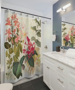 Watercolor Tropical Flowers Shower Curtain - Botanical Bathroom Decor