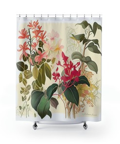 Watercolor Tropical Flowers Shower Curtain - Botanical Bathroom Decor