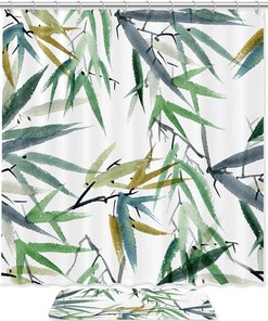 Watercolor and Ink Bamboo Shower Curtain - Waterproof Fabric Bathroom curtain - Home decor