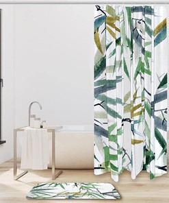 Watercolor and Ink Bamboo Shower Curtain - Waterproof Fabric Bathroom curtain - Home decor