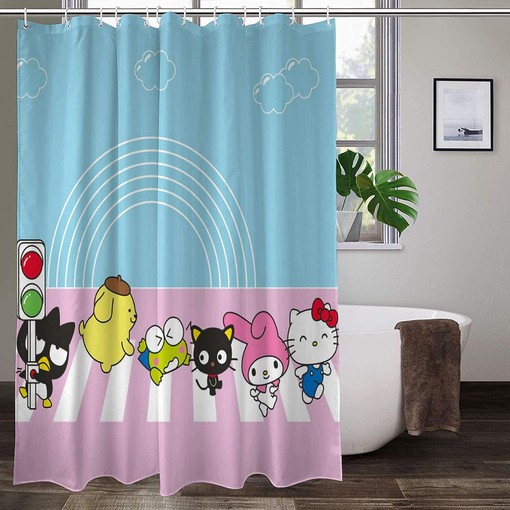 Waterproof Bath Curtain with Hello Kitty and Metal Buttonholes - Sanrio Collection