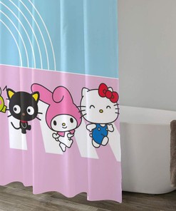 Waterproof Bath Curtain with Hello Kitty and Metal Buttonholes - Sanrio Collection
