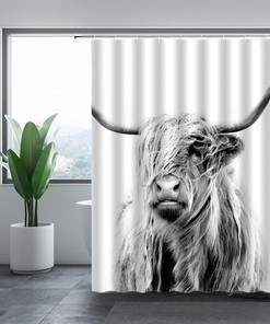 Waterproof Cow Shower Curtain - Wildlife Bathroom Curtain - Home and Bathroom Decor