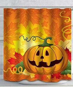 Waterproof Halloween Pumpkin Shower Curtain - Fabric Square for Bath Decor
