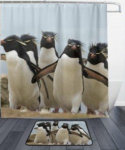 Waterproof Rockhopper Penguins Barthroom Shower Curtain with Cute Design, Fun Bathroom Decor