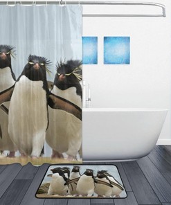 Waterproof Rockhopper Penguins Barthroom Shower Curtain with Cute Design, Fun Bathroom Decor