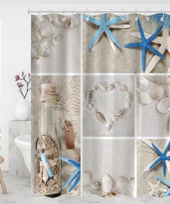 Waterproof Seashell Shower Curtain - Modern Fabric Bathroom Decor for Tropical Island