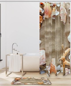 Waterproof Seashells and Starfish Shower Curtain - Beach Bathroom Decor