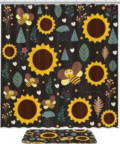 Waterproof Sunflower Shower Curtain with Bee Design - Unique and Fun Bathroom Decor