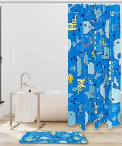 Whale and Shark Submarine Shower Curtain for Modern Bathroom Decor