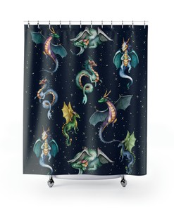 Whimisical Goth Dragon Bathroom Decor Shower Curtain for Nerdy Fans
