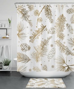 White Fir Branches Shower Curtain - Winter Christmas Snowflake Bathroom Decor - Home Accessory