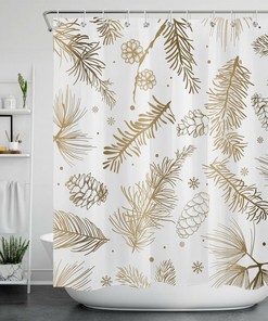 White Fir Branches Shower Curtain - Winter Christmas Snowflake Bathroom Decor - Home Accessory